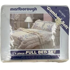 Vintage Marlborough Floral Full Sheet Set Lace Ruffle Combed-Soft 4 Pc NOS USA